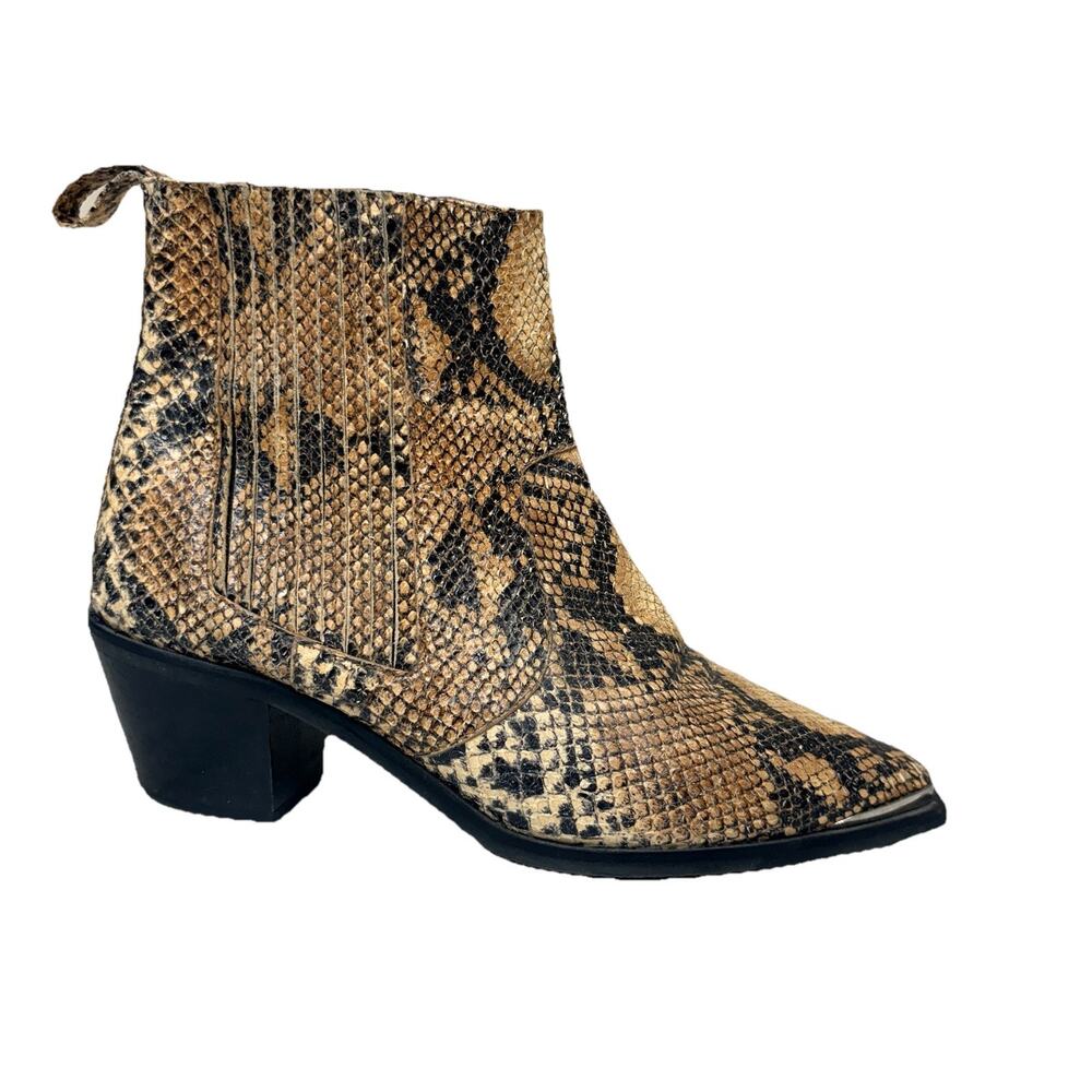 Flattered Snakeskin Cowboy Boots Python Western Pointed Toe Ankle Boots EU 38